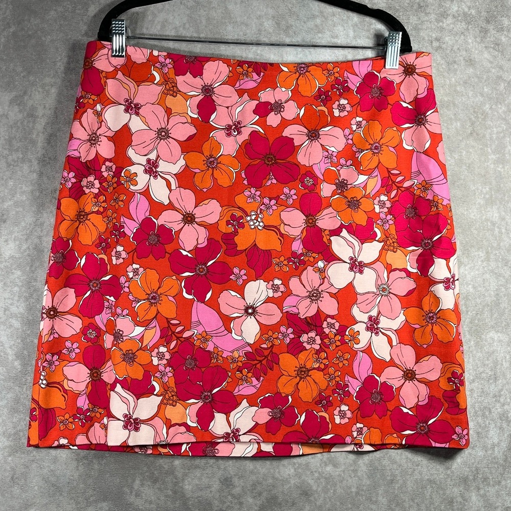 Talbots‎ Pencil Skirt Womens Size 14 Red Floral Print Lined Boho Retro Fun Artsy
